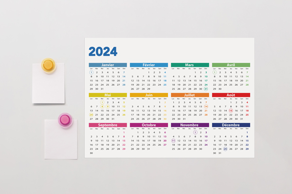 Calendrier 2024 – Calendrier magnétique pour réfrigérateur, calendrier 2024  pour l'école, le bureau et la maison, 38,1 x 30,5 cm